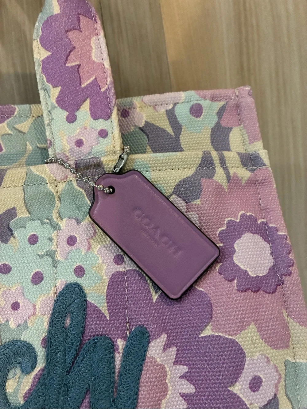 Coach Floral Canvas Tote in Lavender and Mint